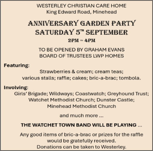 Westerley Garden Party Saturday 5th September
